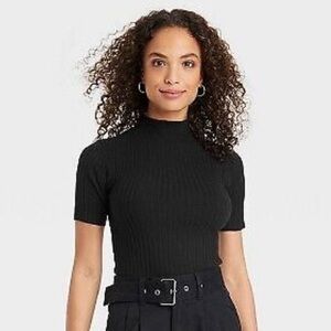 Black Ribbed Turtleneck Top